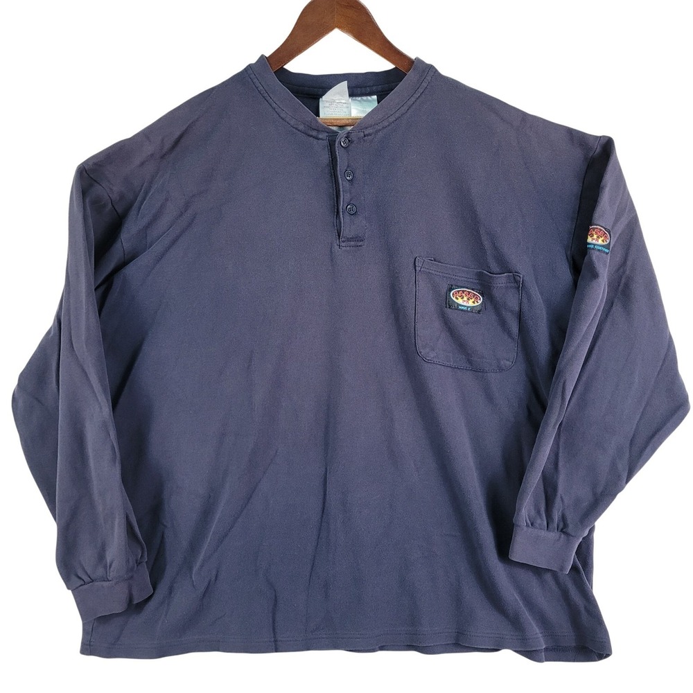 Rasco FR Henley Shirt Men's 3XL Navy Blue Flame Resistant NFPA 2112 HRC 2